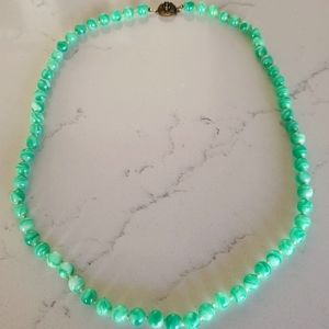 Antique Green Glass Bead Necklace circa 1950's